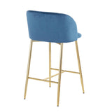 Fran Contemporary Counter Stool in Gold Steel and Blue Velvet by LumiSource - Set of 2