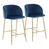Fran Contemporary Counter Stool in Gold Steel and Blue Velvet by LumiSource - Set of 2