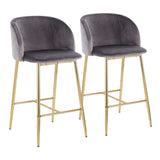 Fran Contemporary Counter Stool in Gold Steel and Grey Velvet by LumiSource - Set of 2