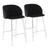 Fran Contemporary Counter Stool in Chrome Metal and Black Velvet by LumiSource - Set of 2