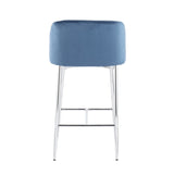 Fran Contemporary Counter Stool in Chrome Metal and Blue Velvet by LumiSource - Set of 2