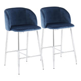 Fran Contemporary Counter Stool in Chrome Metal and Blue Velvet by LumiSource - Set of 2