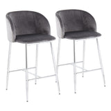 Fran Contemporary Counter Stool in Chrome Metal and Grey Velvet by LumiSource - Set of 2