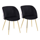 Fran Contemporary/Glam Chair in Gold Steel and Black Velvet with Floral Velvet Accent by LumiSource - Set of 2