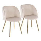 Fran Pleated Contemporary Chair in Gold Metal and Pleated White Velvet by LumiSource - Set of 2