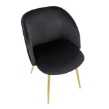Fran Pleated Contemporary Chair in Gold Metal and Pleated Black Velvet by LumiSource - Set of 2