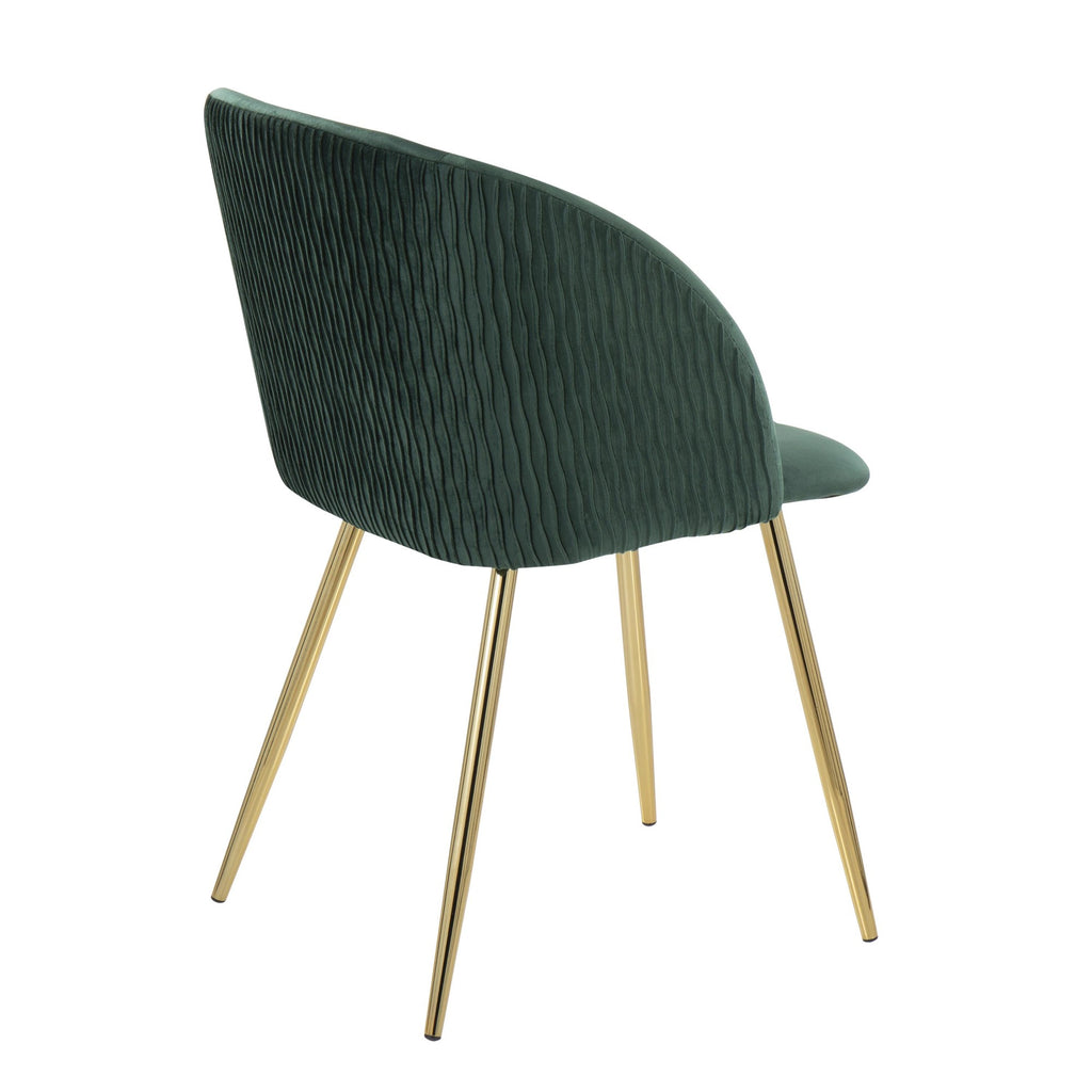 Fran Pleated Waves Contemporary Chair in Gold Metal and Pleated Emerald Green Velvet Waves by LumiSource - Set of 2