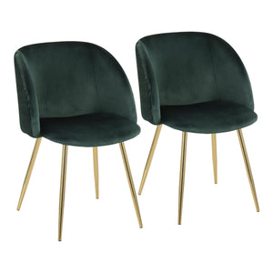 Fran Pleated Waves Contemporary Chair in Gold Metal and Pleated Emerald Green Velvet Waves by LumiSource - Set of 2