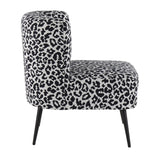 Fran Contemporary Slipper Chair in Black Steel and Black Leopard Fabric by LumiSource