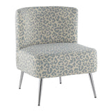Fran Contemporary Slipper Chair in Chrome and Blue Leopard Fabric by LumiSource