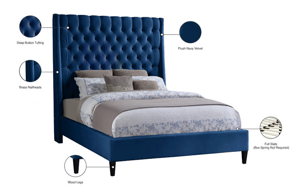 Fritz Velvet / Engineered Wood / Metal / Foam Contemporary Navy Velvet Full Bed - 60.5" W x 83" D x 71" H