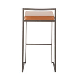 Fuji Industrial Stackable Barstool in Antique with Camel Faux Leather Cushion by LumiSource - Set of 2