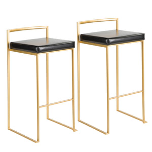 Fuji Contemporary-Glam Barstool in Gold with Black Faux Leather by LumiSource - Set of 2