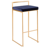 Fuji Contemporary-Glam Stackable Barstool in Gold with Blue Velvet Cushion by LumiSource - Set of 2