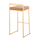 Fuji Contemporary Barstool in Gold with Camel Faux Leather by LumiSource - Set of 2