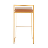 Fuji Contemporary Barstool in Gold with Camel Faux Leather by LumiSource - Set of 2