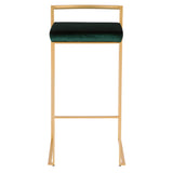 Fuji Contemporary-Glam Stackable Barstool in Gold with Green Velvet Cushion by LumiSource - Set of 2