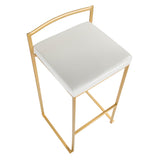 Fuji Contemporary-Glam Barstool in Gold with White Faux Leather by LumiSource - Set of 2