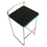 Fuji Contemporary Stackable Barstool in Stainless Steel with Green Velvet Cushion by LumiSource - Set of 2