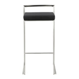 Fuji Contemporary Stackable Barstool in Stainless Steel with Black Velvet Cushion by LumiSource - Set of 2