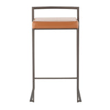 Fuji Industrial Stackable Counter Stool in Antique with Camel Faux Leather Cushion by LumiSource - Set of 2