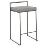 Fuji Industrial Stackable Counter Stool in Antique with Grey Faux Leather Cushion by LumiSource - Set of 2