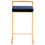 Fuji Contemporary-Glam Stackable Counter Stool in Gold with Blue Velvet Cushion by LumiSource - Set of 2