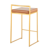 Fuji Contemporary Stackable Counter Stool in Gold with Camel Faux Leather Cushion by LumiSource - Set of 2