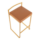 Fuji Contemporary Stackable Counter Stool in Gold with Camel Faux Leather Cushion by LumiSource - Set of 2