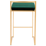 Fuji Contemporary-Glam Stackable Counter Stool in Gold with Green Velvet Cushion by LumiSource - Set of 2