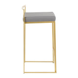 Fuji Contemporary Counter Stool in Gold with Grey Faux Leather by LumiSource - Set of 2