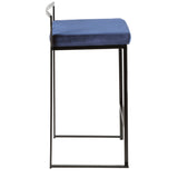 Fuji Contemporary Stackable Counter Stool in Black with Blue Velvet Cushion by LumiSource - Set of 2 