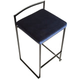Fuji Contemporary Stackable Counter Stool in Black with Blue Velvet Cushion by LumiSource - Set of 2 
