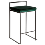 Fuji Contemporary Stackable Counter Stool in Black with Green Velvet Cushion by LumiSource - Set of 2 