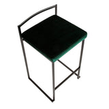 Fuji Contemporary Stackable Counter Stool in Black with Green Velvet Cushion by LumiSource - Set of 2 