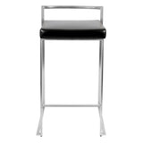 Fuji Contemporary Stackable Counter Stool in Black Faux Leather by LumiSource - Set of 2
