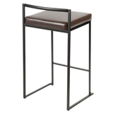 Fuji Contemporary Stackable Counter Stool in Black with Brown Faux Leather Cushion by LumiSource - Set of 2 
