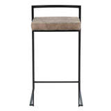 Fuji Contemporary Stackable Counter Stool in Black with Brown Cowboy Fabric Cushion by LumiSource - Set of 2 
