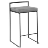 Fuji Contemporary Stackable Counter Stool in Black with Grey Faux Leather Cushion by LumiSource - Set of 2