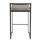 Fuji Contemporary Stackable Counter Stool in Black with Stone Cowboy Fabric Cushion by LumiSource - Set of 2