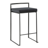 Fuji Contemporary Stackable Counter Stool in Black with Black Velvet Cushion by LumiSource - Set of 2
