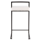 Fuji Contemporary Stackable Counter Stool in Black with White Faux Leather Cushion by LumiSource - Set of 2 