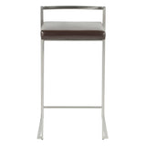 Fuji Contemporary Stackable Counter Stool in Brown Faux Leather by LumiSource - Set of 2