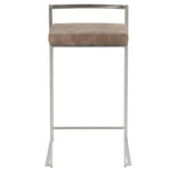 Fuji Contemporary Stackable Counter Stool in Stainless Steel with Brown Cowboy Fabric Cushion by LumiSource - Set of 2