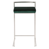 Fuji Contemporary Stackable Counter Stool in Stainless Steel with Green Velvet Cushion by LumiSource - Set of 2