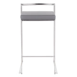 Fuji Contemporary Stackable Counter Stool in Stainless Steel with Grey Faux Leather Cushion by LumiSource - Set of 2