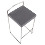 Fuji Contemporary Stackable Counter Stool in Stainless Steel with Grey Faux Leather Cushion by LumiSource - Set of 2