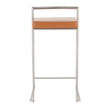 Fuji Contemporary Stackable Counter Stool in Stainless Steel with Camel Faux Leather Cushion by LumiSource - Set of 2