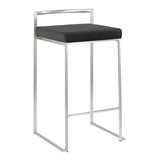Fuji Contemporary Stackable Counter Stool in Stainless Steel with Black Velvet Cushion by LumiSource - Set of 2