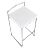 Fuji Contemporary Stackable Counter Stool in Stainless Steel with White Velvet Cushion by LumiSource - Set of 2